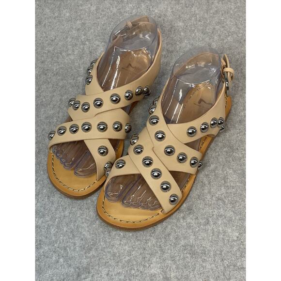 Marc Fisher Prancer - Studded LEATHER Tan/Nude Flat Sandals - Size 6 - Picture 3 of 7